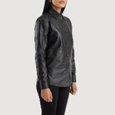 Minos Black Leather Shirt Jacket